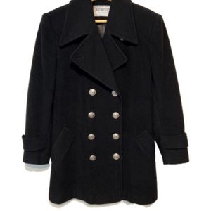 Holt Renfrew black double breasted black wool pea coat. Fall coat wool jacket